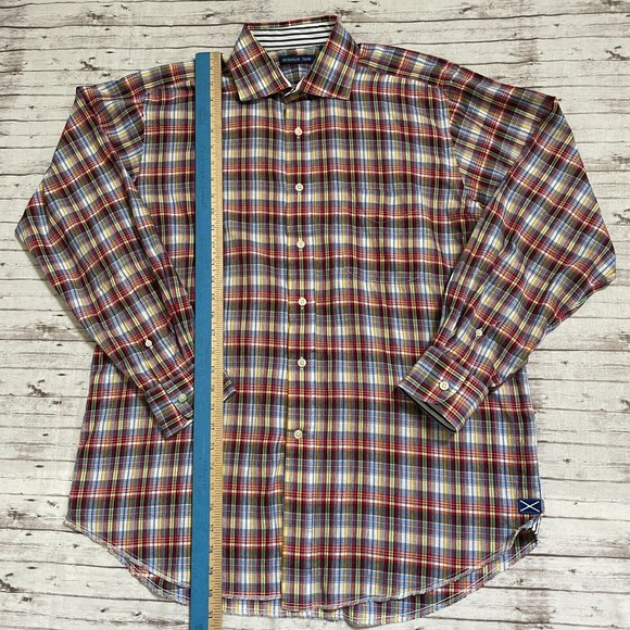 McKenzie Tribe Mens Plaid Button Down Long Sleeve Shirt Size  Large/ L Red Blue - Picture 2 of 7